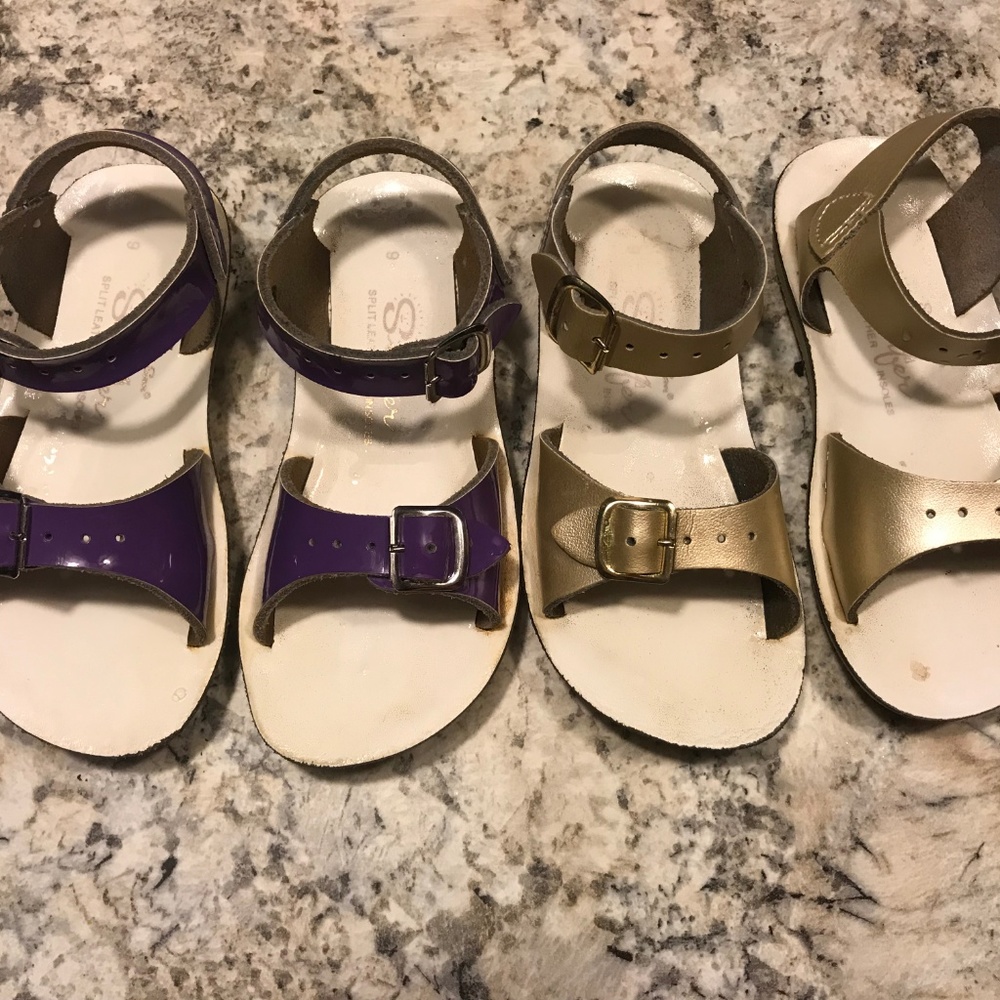 Salt Water Sandals by Hoy TWO pair Gold & Purple